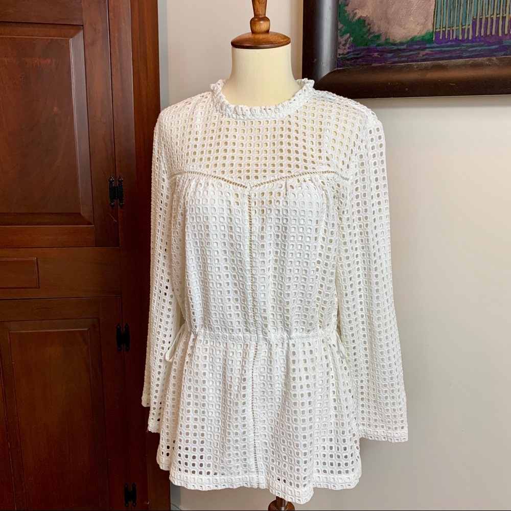 Point Sur J Crew white eyelet long sleeve shirt M